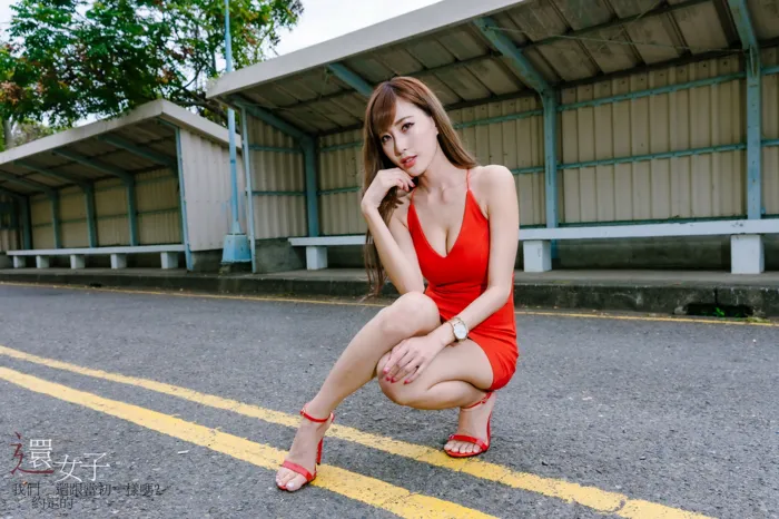 [Mzsock] NO.047 Abby red dress short skirt high heels beautiful legs outdoor shot street photography#[106P]-104